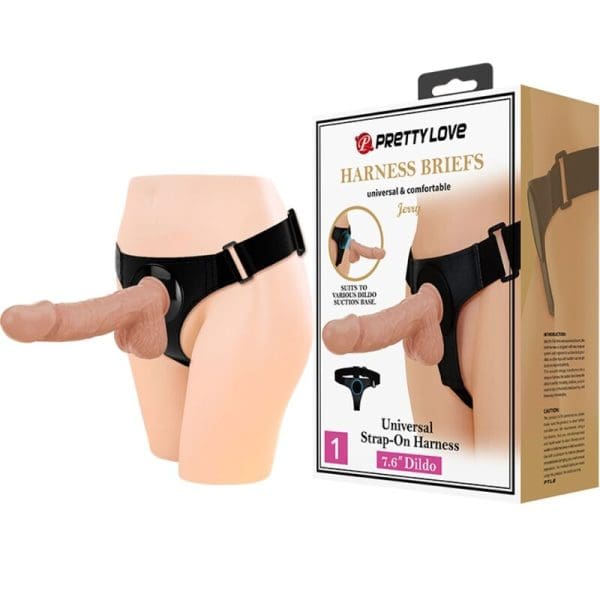 PRETTY LOVE - HARNESS BRIEFS UNIVERSAL HARNESS WITH DILDO JERRY 21.8 CM NATURAL 2